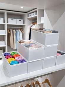 1pc/3pcs/6pcs Non-Woven Fabric Storage Box, M Size, White Color Underwear, Clothing, Socks Storage, Foldable Non-Woven Fabric Storage Box, Vanity Desk Makeup Storage - View 5