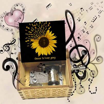 向日葵手摇音乐盒——播放《你是我的阳光》，励志礼物，寓意“选择继续前进”