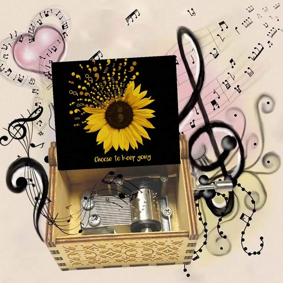 Sunflower Hand Crank Music Box – Plays "You Are My Sunshine", Inspirational Gift With "Choose To Keep Going" - Sunflower Music Box - View 1
