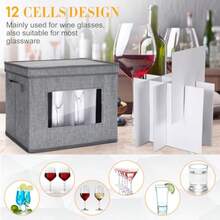Norme - Paquete de 3 cajas de almacenamiento para copas de vino con divisores 12 compartimentos caja de almacenamiento de vajilla de champaña con mango de tapa ventana organizador de contenedores - Gris - Ver 3