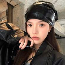 1pc Retro Chic Black Headband Headscarf, Elegant Versatile Triangular Scarf, Leather-Like Material - Multicolor - View 6