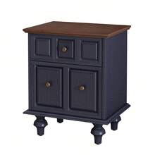 Solid Wood Bedside Table, 52 Cm, With 2 Drawers And Roman Column Legs For Bedroom, Living Room (Dark Blue) - Blue - View 7