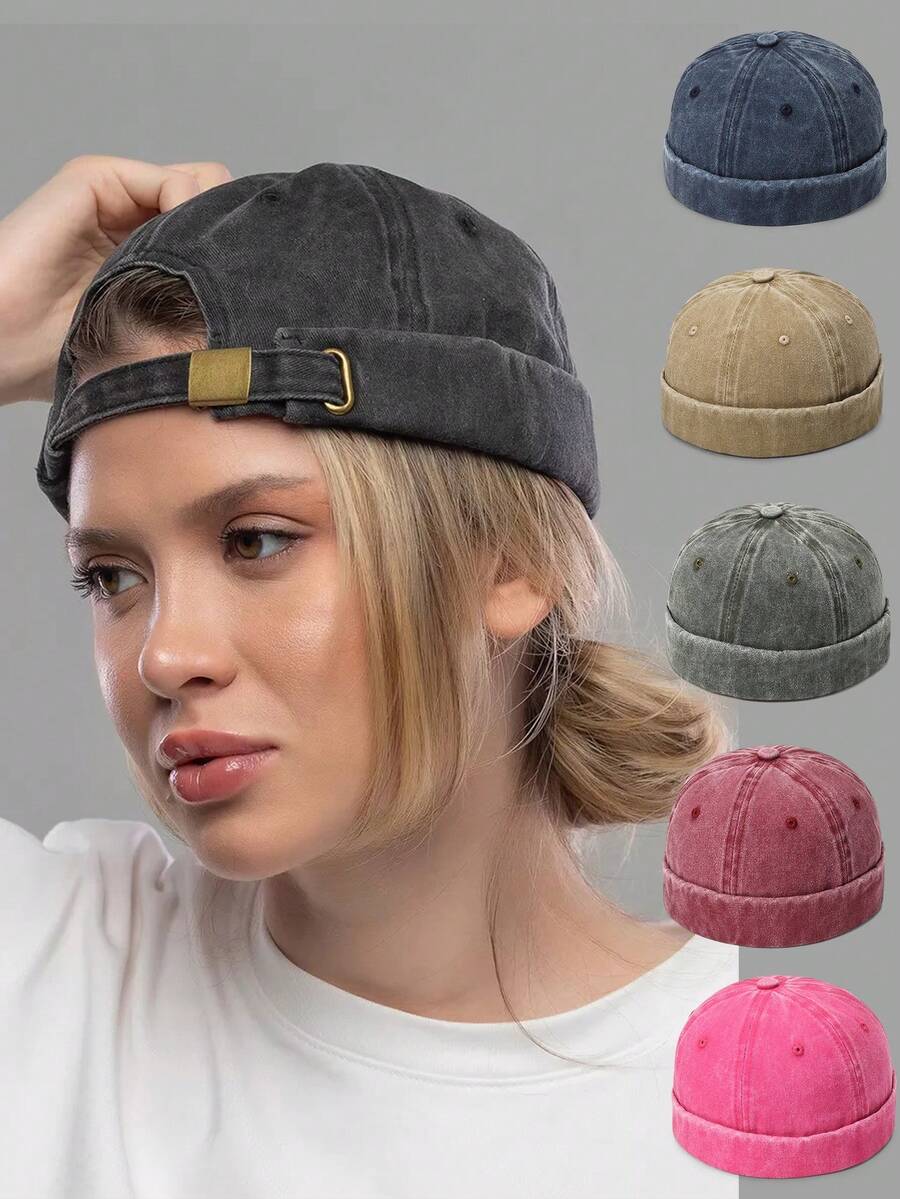 1pc Women's Brimless Sailor Cap, Retro Felt Brimless Baseball Cap, Unisex Breathable Adjustable Hip Hop Hat For Outdoor Sports, Spring & Autumn - Solid Color Brimless Hip-hop Cap - View 1