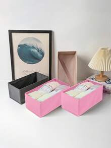 3pcs/6pcs Clothing Divider Storage Boxes, M Size, Pink & Dark Grey, Large Capacity Compartment Organizer, Foldable Compact Dresser Drawer Underwear Storage Boxes - View 5