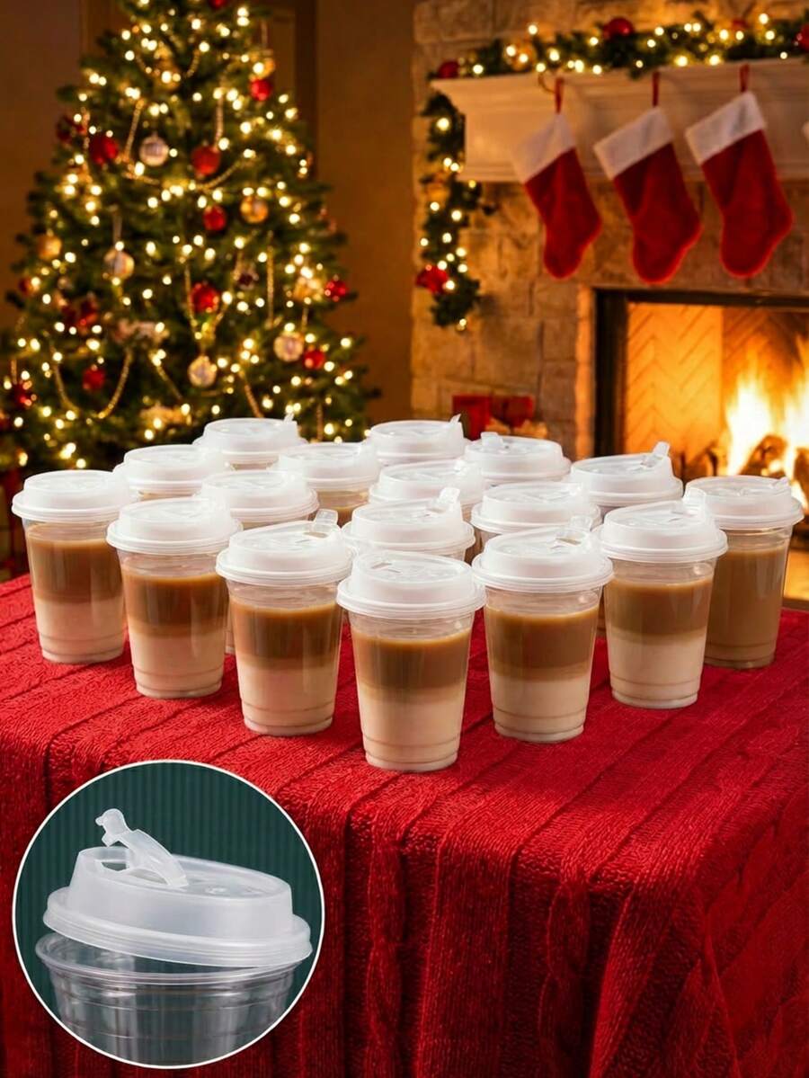 20 Count 16oz Disposable Thickened PET Coffee Cups, Heat-Resistant, Leak-Proof, Flip-To-Drink Design, The Preferred Choice For Coffee Enthusiasts - White - View 1
