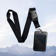 Black Lanyard ID Badge Holder Set, With Detachable Strap And Card Slots - Durable Polyester Material, Convenient For Accessing ID Cards And Cards. - Vertical Push-pull With Buckle - View 4