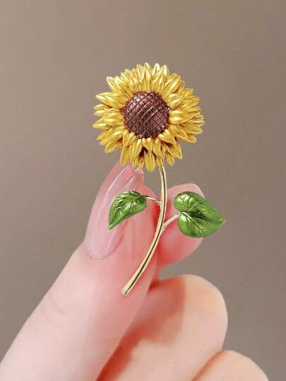 1pc Exquisite Sunflower Brooch, Elegant Lapel Pin Accessory