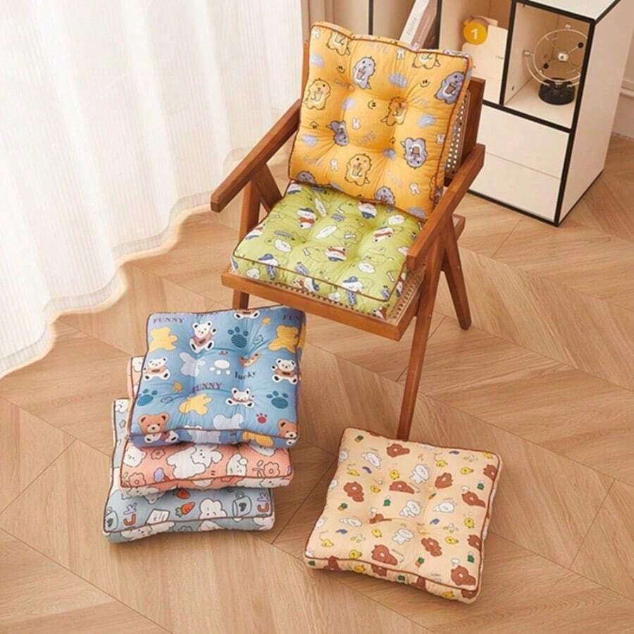 1pc Thick Cartoon Seat Cushion, Polyester Printed Chair Pad, 4-Season Office Back Cushion, 3D Tatami Mat Butt Pad - Multicolor - View 1