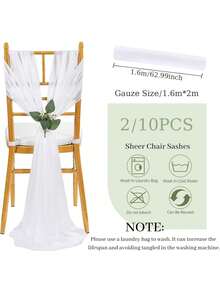10/2pcs Elegant White Sheer Chiffon Chair Backdrop Curtain, Wedding Ceremony Decor Hanging Accessory, Dining Table & Chair Decoration, Bridal Chair Veil, Engagement Party Surprise Setup, Wedding Event Ornament, Church Ceremony Chair Drape, Outdoor Wedding Chair Sash - White - View 8