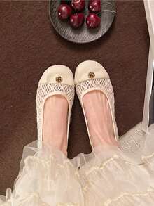 女士渔夫鞋，新款平底编织套脚乐福鞋，低跟网面鞋，妈妈鞋，莫卡辛鞋 - 米色 - 查看 2