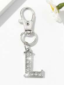 1 Stück modischer europäischer & amerikanischer unisex minimalistischer süßer 26 englischer Buchstaben-förmiger Schlüsselanhänger Anhänger, mit Strass besetzt, geeignet für Autoschlüssel, Taschen, Dekoration und Geschenke zu Feiertagen, für Mutter, Vater, Abschluss und Lehrer - Silber - Übersicht 9