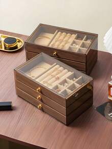 Caja de joyería de acrílico transparente de tres capas, caja de almacenamiento de acrílico de madera, caja de almacenamiento de joyería de gran capacidad, caja de almacenamiento de joyería portátil, caja de exhibición de joyería con cajones, caja de almacenamiento de joyería para tocador, con bandeja de terciopelo ajustable, adecuada para aretes, anillos, pulseras, collares, etc., diseño de cajón grueso antidecoloración, un regalo para mujeres, caja de joyería de estilo moderno con varios cajones, diseño antidecoloración, una opción ideal para el almacenamiento y la organización. - Multicolor - Ver 8