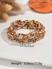 Set de 10 piezas de pulseras elásticas con cuentas de colores en estilo bohemio, pulseras creativas y versátiles - Marrón - Ver 6