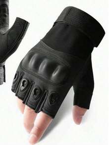 1 Pair (2 Pcs) Fingerless Gloves For Men, Work Gloves With Hard Knuckle For Outdoor Work Sports Motorcycle Cycling Training Airsoft Paintball Shooting Hunting Hiking Camping Climbing - Black - View 4