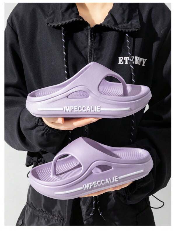 4 Pairs New Solid Color Letter Print Fashion Flip Flops, Comfortable Indoor/Outdoor Beach Sandals