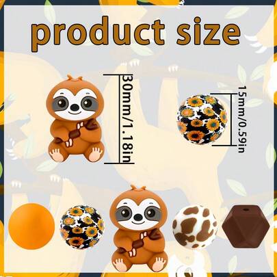 25 piezas de cuentas de silicona, serie primaveral marrón con diseño floral de perezoso, turquesa, girasol, estampado de vaca, forma de corazón a la moda, adecuado para hacer joyas, pulseras DIY, cordones, bolígrafos con cuentas, decoraciones navideñas y otras manualidades - Regalos ideales para cumpleaños, primavera/verano, Día del Padre, Día de la Madre - Kit de cuentas, accesorios de cuentas