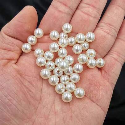 100pcs Acrylic Round Off White Beads With Holes, 8mm, Suitable For DIY Jewelry Making, Bracelets, Necklaces And Craft Decoration, Jewelry Making Beads