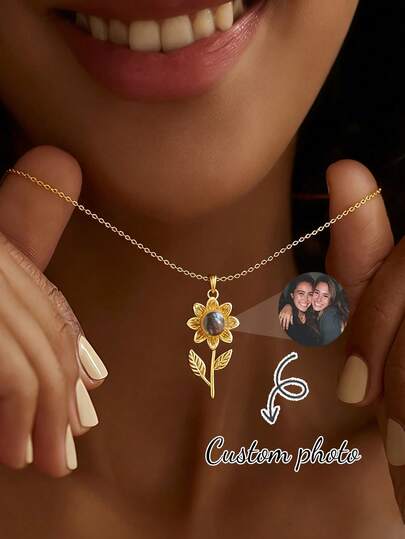 1 pieza Collar colgante de proyección de girasol con foto personalizada, collar minimalista elegante personalizado para mujeres, regalo ideal para ella en cumpleaños, Día de la Madre, Navidad, boda, fiesta, graduación, vacaciones, playa