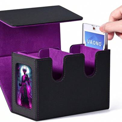 Esta caja de doble cubierta puede contener talla grande de 250 cartas con funda individual, con 2 ranuras magnéticas para cartas, adecuada para juegos de TCG, CCG y EDH.