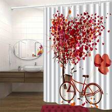 [150x180 CM] 1 pezzo Tenda doccia semplice con motivo albero dell'amore e bicicletta, di alta qualità ed elegante, accessorio per il bagno con stampa piatta 2D - 150x180cm - Visualizzare 6