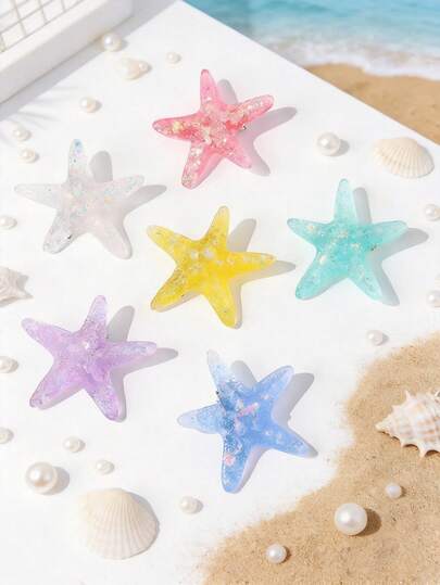6pcs Women's Beach Vacation Starfish Side Bangs Hair Clips