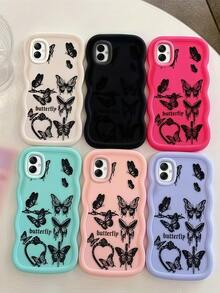 柔软硅胶手机壳，马卡龙边缘波浪纹理，哑光表面，创意蝴蝶图案，兼容 Moto G04/05/13/14/15/24/34/35、A12/A13/A14/A15/A16/A17/A04/A05/A06/A07/A51/A54/A55/A56/A34/A35A/36/S25/S25Plus/S25Ultra、A54 - 波浪白色 - 查看 2