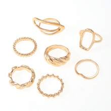 7件套不对称金属光滑戒指，个性百搭戒指，适合女性日常佩戴 - 彩色 - 查看 4