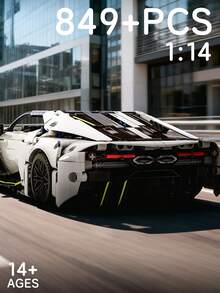 849PCS White 1:14 Supercar Building Kit With Butterfly Doors Hobby Gift - Multicolor - View 2