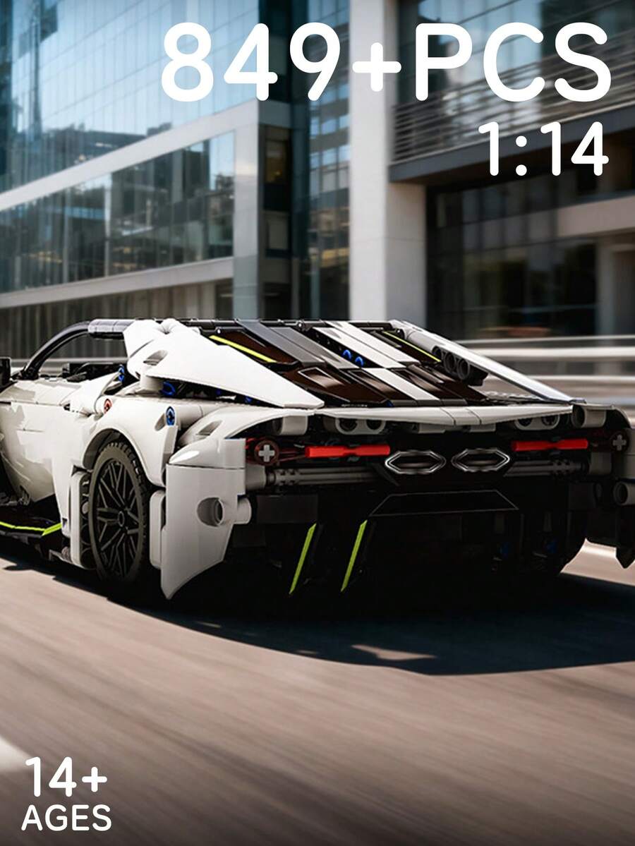 849PCS White 1:14 Supercar Building Kit With Butterfly Doors Hobby Gift