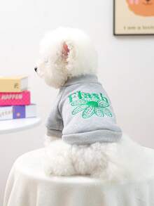 1pc Pet Clothes, Cute Round Neck Sweatshirt For Small/Medium Dogs & Cats, Vibrant Daisy Print - Grey - View 2