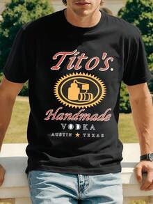 PLUS SIZE Handmade Vodka Graphic Mens TShirt Texas Style Premium Fabric, Crew Neck, Easy Fit, Comfortable, Art Print - Black - View 1