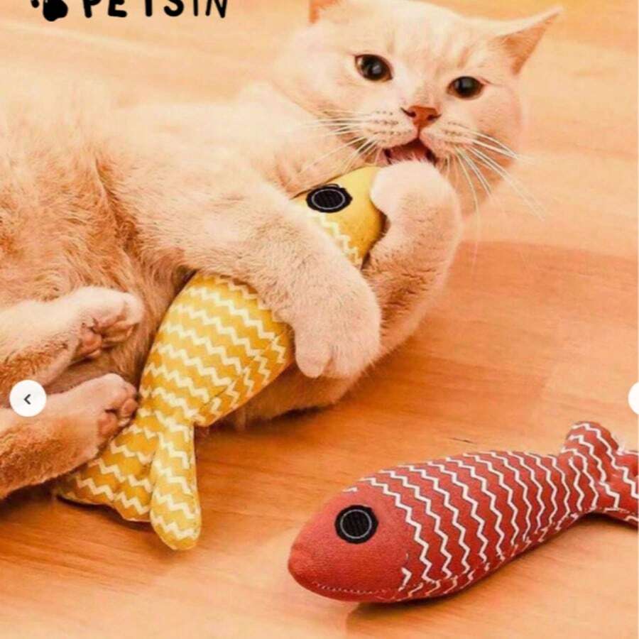 1个猫咪鱼形咀嚼玩具，趣味互动柔软逼真鱼形玩具，适合猫咪训练和玩耍，猫咪用品 - 彩色 - 查看 1