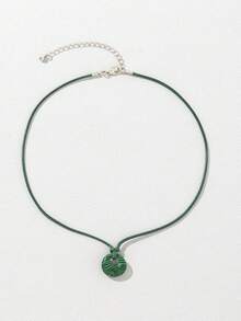 1pc Fashionable Minimalist Stone Pendant Necklace, Suitable For Daily Wear - Dark Green - View 5