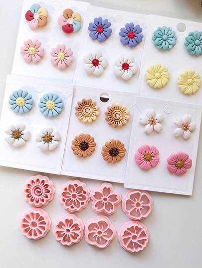 多形状花朵造型软陶切割模具，适用于耳环、首饰DIY手工制作，是制作耳环和工艺品的理想选择，也是手工装饰品和首饰制作工具。