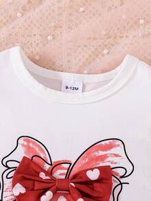 Bộ quần áo 2 món cho bé gái, áo không tay màu trắng có nơ và quần short hình trái tim màu đỏ, thích hợp cho mùa xuân/hè. - Đỏ - Xem 5