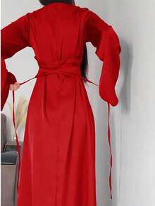 Women's Style Long Elegant Modest Long Sleeve Dress - 紅色 - 查看 3