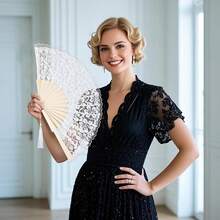 Elegant White Lace Folding Fan - Bamboo & Silk Hand Fan For Weddings & Parties - 白色的 - 查看 6