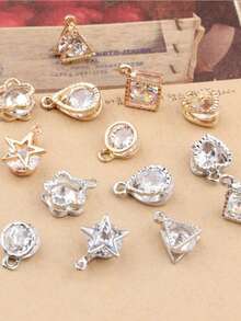 10个金属金银水钻吊坠 - DIY耳环和项链配件，爱情主题珠宝制作材料 - 金銀色吊墜 - 查看 2