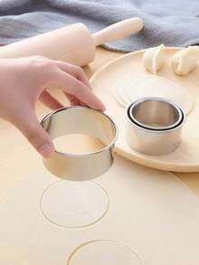 3pcs Stainless Steel Round Mold And Hand Press Combination, Cookie Cutter, Dumpling Press, Cooking Accessories Baking Tools - Multicolor - View 5