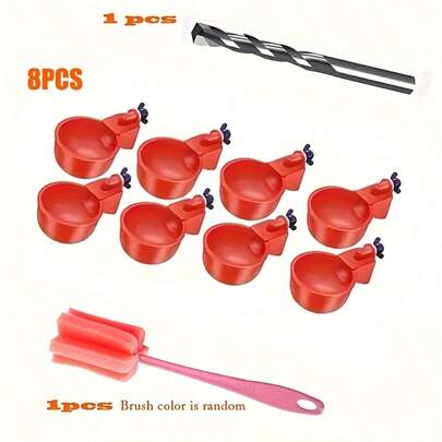 8pcs Automatic Chicken Drinker - Premium PP Self-Stopping Poultry Farm Dispenser - Durable, Easy To Install, Suitable For Poultry, Ducks And Birds (Includes Drill Bit And Brush)