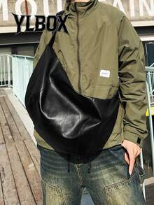 1个男士尼龙斜挎包，大容量，纯色，旅行、节日礼物、冬季户外活动、学生、骑行、露营斜挎包、夏季返校学生用品、单肩包、新生活必备、运动包 - 黑色 - 查看 1