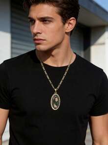 1pc 14k Gold Laminated Hollow Charm | Enamel Painting And Gold Tone Finish Pendant Necklace Suitable Men Daily Wear, Easter, Graduation, Father's Day, Birthday - Gold - View 2