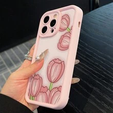 Pink Tulip Minimalist Pattern Phone Case, Suitable As Birthday Or Christmas Gift For Girlfriend, Daughter, Boyfriend, Girlfriend, Teenagers - Pink - View 2