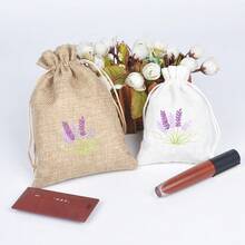 1个高档薰衣草刺绣抽绳礼品袋，帆布礼品袋，适用于婚礼庆典、节日礼品包装、宴会和节庆装饰用品，尺寸（14x10厘米/5.5x3.9英寸），小型企业用品 - 彩色 - 查看 3