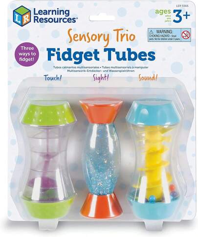 Learning Resources Sensory Trio Fidget Tubes, Juguetes Sensoriales Para NiñOs Con Autismo, Juguetes Sensoriales Para Adultos, VisióN, Sonido Y Tacto, 3 Piezas, A Partir De 3 AñOs