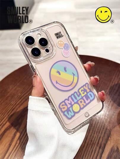 SmileyWorld® | 1pc Shock-Absorbing Full Coverage TPU Material Transparent Phone Case, Smiling Flower, Sun, Cloud, Letter Pattern, UV Printing, Compatible With IPhone 17, 16, 15, 14, 13, 12, 11 Pro Max, Suitable For Holiday Gifts, Commuting, Anti-Drop High-Quality Design