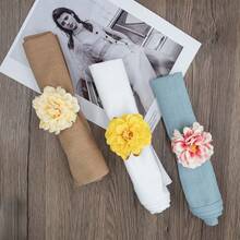 6个花卉图案餐巾环，乡村风天然亚麻餐巾环，手工农舍亚麻餐巾环，适用于婚礼、派对、生日、餐桌、圣诞节、感恩节、居家和户外用餐、新娘送礼会、农舍情人节 - 彩色 - 查看 12