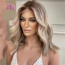 13x4 Lace Front Wig, Gradient Brown To Golden Wavy Synthetic Hair, Seamless Hairline, Pre-Plucked - Multicolor - View 7