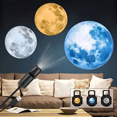 360° Rotating Moon Lamp, USB Powered Star Projector Light, Yellow/White/Blue, Bedroom Ceiling Decor Lamp, Proposal Wedding Background Light, Portable Photography Prop, Welcome Light, 13 Holiday Essential Gift