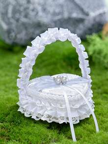 1pc White Handheld Wedding Ring Box With Pearl Bow And Satin Ribbon Decoration, Suitable For Wedding, Proposal, Anniversary - View 11